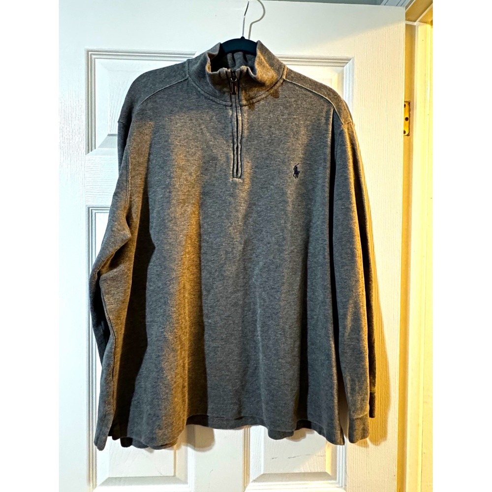 Polo by Ralph Lauren Men's XL Gray Cotton Knit 1/4 Zip Mock Neck Sweater